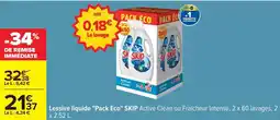 Carrefour Drive Skip - lessive liquide pack eco skup active cleanou fraîcheur intense, 2 x 2.52 offre