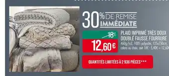 Match Plaid imprimé très doux doublé fausse fourrure offre