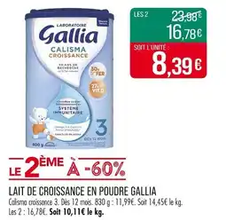 Match Lait de croissance en poudre gallia offre