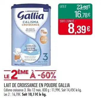 Match Lait de croissance en poudre gallia offre