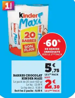 U Express Barres chocolat kinder maxi offre