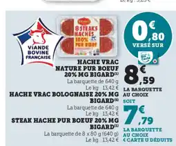 Super U BIGARD Hache vrac nature pur boeuf 20% mg offre