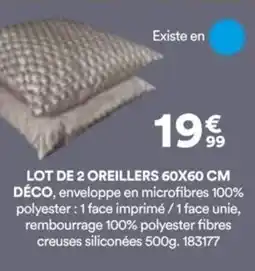 BUT Lot de 2 oreillers 60x60 cm déco offre
