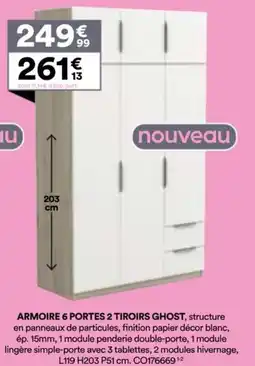 BUT Armoire 6 portes 2 tiroirs ghost offre
