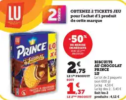 U Express Biscuits au chocolat prince lu offre