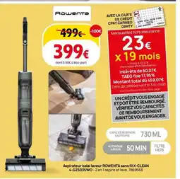 Darty ROWENTA Aspirateur balai laveur sans fil X-CLEAN 4-GZ5035WO offre