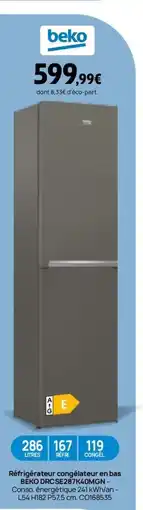Darty BEKO Réfrigérateur congélateur en bas DRCSE287K40MGN offre