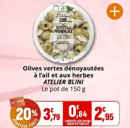 Coccimarket Olives vertes dénoyautées à l'ail et aux herbes atelier blini offre