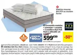 Conforama Ensemble matelas + sommier + couette + 2 oreillers Run Full offre