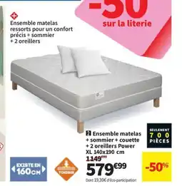 Conforama Ensemble matelas ressorts pour un confort précis + sommier + 2 oreillers offre