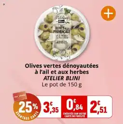 Coccinelle Express Olives vertes dénoyautées à l'ail et aux herbes atelier blini offre