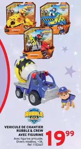 Trafic Vehicule de chantier rubbe & crew avec figurine offre