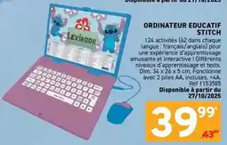 Trafic Lexibook - ordinateur educatif stitch offre