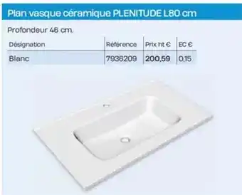 Plan vasque céramique plenitude l80 cm