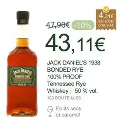La Vignery Jack daniel's - 1938 bonded rye 100% proof tennessee rye offre