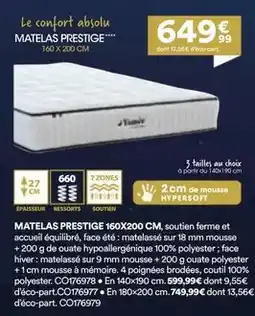 BUT Ww - matelas prestige 160x200 cm, soutien ferme et acueil quilibrée offre