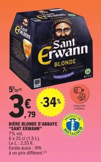E.Leclerc BIÈRE BLONDE D'ABBAYE “SANT ERWANN” offre