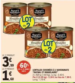 E.Leclerc Lentilles Cuisinées À L'auvergnate Raynal Et Roquelaure offre