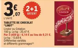 E.Leclerc TABLETTE DE CHOCOLAT LINDT offre