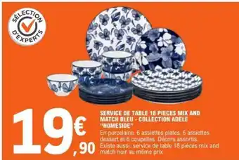 E.Leclerc SERVICE DE TABLE 18 PIECES MIX AND MATCH BLEU - COLLECTION ADELE HOMESIDE offre