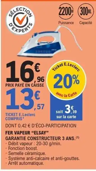 E.Leclerc Fer Vapeur Elsay offre