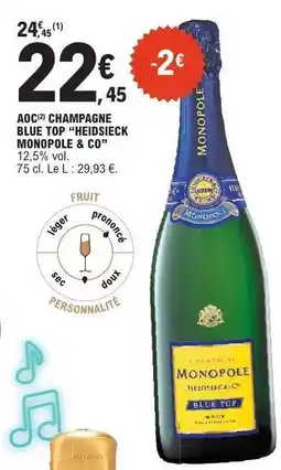 E.Leclerc AOC CHAMPAGNE BLUE TOP “HEIDSIECK MONOPOLE & CO” offre