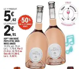 E.Leclerc IGP VIN ROSÉ PAYS D'OC GRIS MISS ANAÏS offre