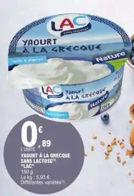 E.Leclerc YAOURT À LA GRECQUE SANS LACTOSE offre