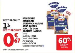 Auchan HARRYS Pain de mie sandwich nature sans sucres ajoutés sans additifs offre