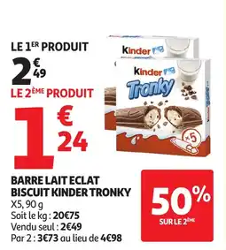 Auchan KINDER Tronky barre lait eclat biscuit offre