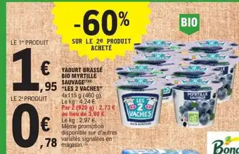 E.Leclerc LES 2 VACHES Yaourt brassé bio myrtille sauvage offre