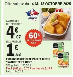 E.Leclerc NATURE DE FRANCE 2 cordons bleus de poulet bio offre