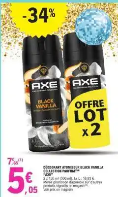 E.Leclerc DÉODORANT ATOMISEUR BLACK VANILLA COLLECTION PARFUMÉ AXE offre