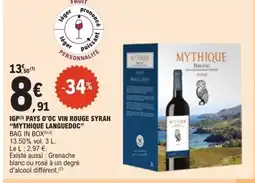 E.Leclerc MYTHIQUE LANGUEDOC Igp pays d'oc vin rouge syrah offre