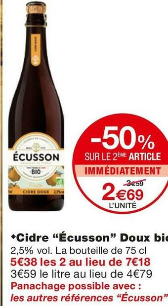 Monoprix Écusson cidre doux bio offre