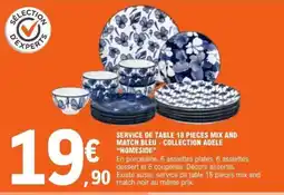 E.Leclerc HOMESIDE Service de table 18 pieces mix and match bleu collection adele offre