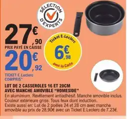 E.Leclerc HOMESIDE Lot de 2 casseroles et avec manche amovible offre