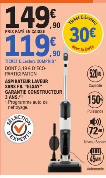 E.Leclerc ELSAY Aspirateur laveur sans fil offre