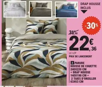 E.Leclerc Parure housse de couette + drap housse 2 taies d'oreiller offre