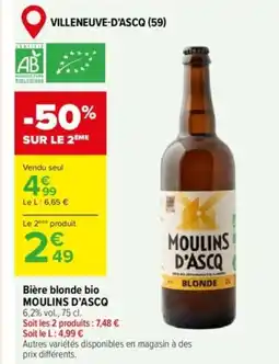 Carrefour MOULINS D'ASCQ Bière blonde bio offre