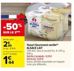 Carrefour ALSACE LAIT Yaourt Gourmand vanille offre