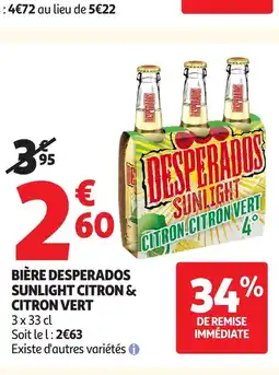 Auchan Bière desperados sunlight citron & citron vert offre