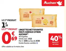 Auchan AUCHAN Lingettes nettoyantes multi-surfaces citron offre