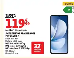 Auchan REALME NOTE Smartphone 70T 256GO offre