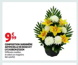 Auchan Composition jardinière artificielle de roses et lys offre