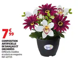 Auchan Composition artificielle de dahlias et orchidées offre