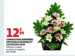 Auchan Composition jardinière artificielle de roses et lys offre