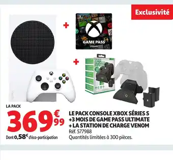 Auchan Le pack console xbox séries s +3 mois de game pass ultimate + la station de charge venom offre