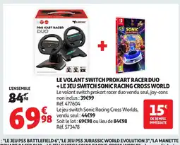 Auchan Le volant switch prokart racer duo + le jeu switch sonic racing cross world offre