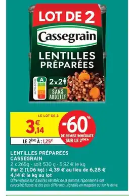 Intermarché Contact CASSEGRAIN Lentilles préparées offre